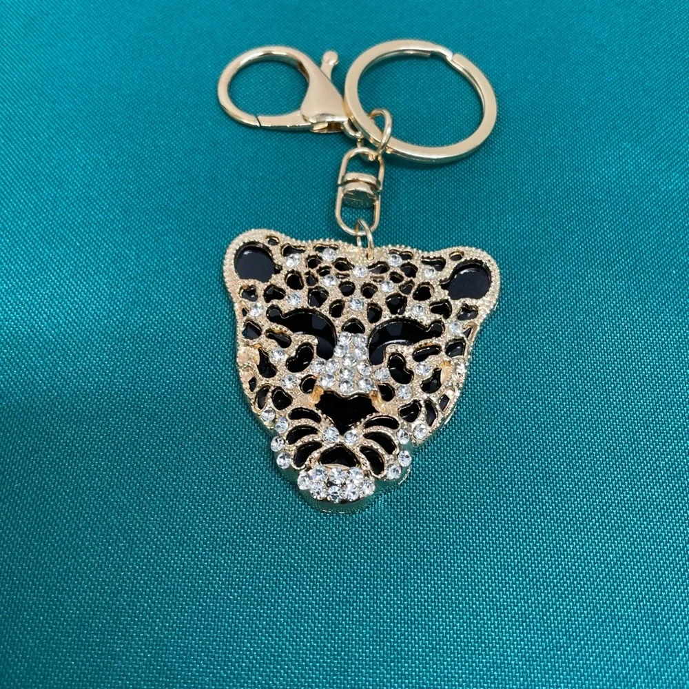 Gold and Black Leopard Bag Charm